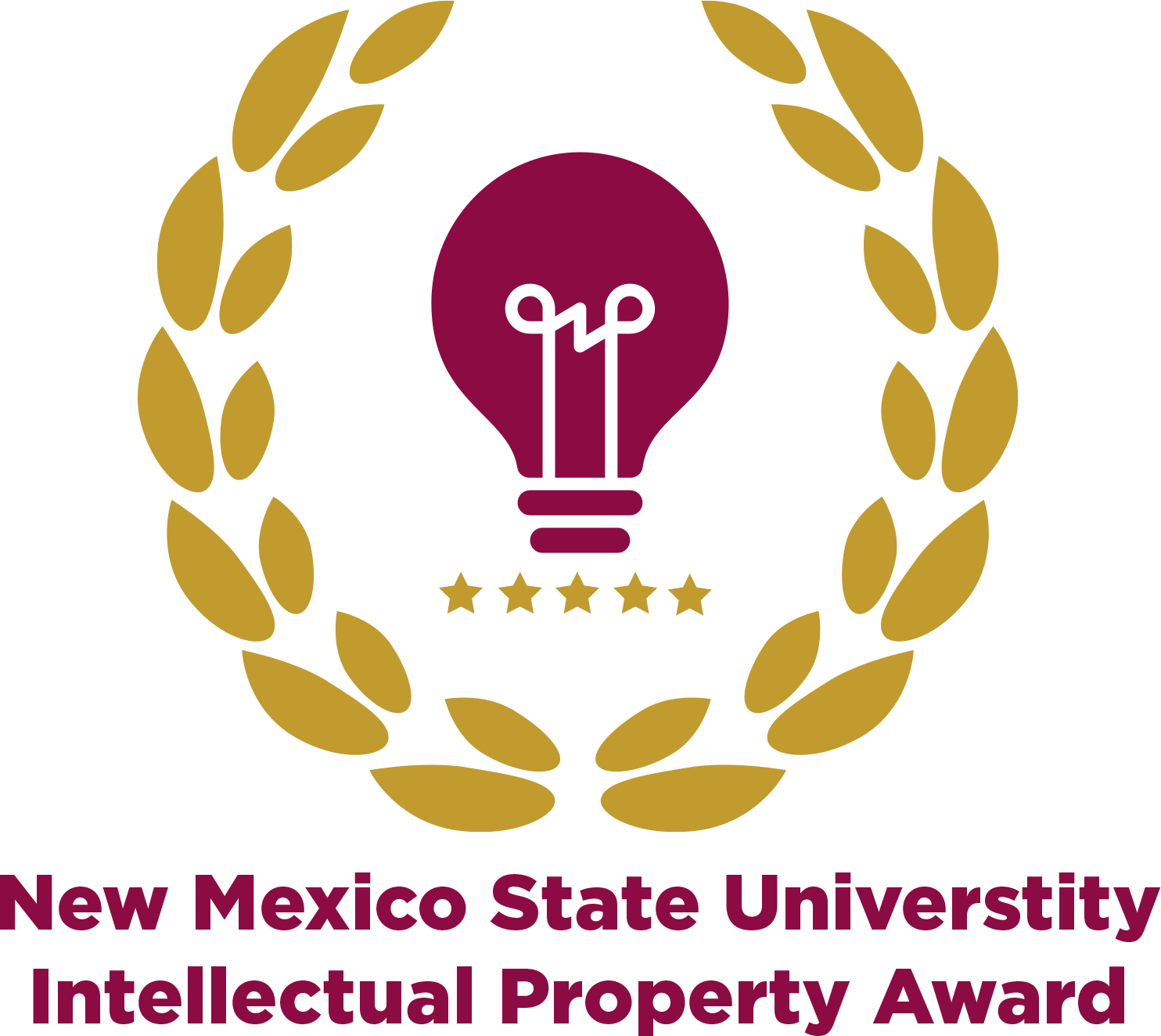 New Mexico State University Intellectual Property Award logo featuring a lightbulb encircled by a laurel wreath.